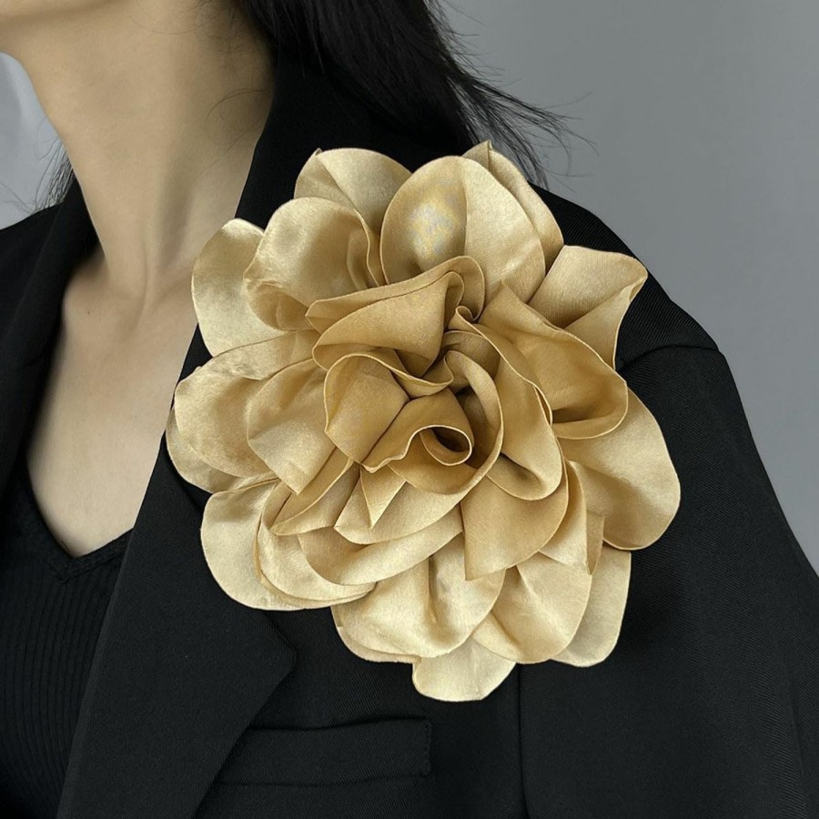 Someki Flower Brooch, 7.5In Dainty Satin Elegant Camellia Flower Big Brooches Lapel Pins Oversized Rose Flower Large Brooch Pin For Women Wedding Party Banquet Dress Suit Clothes Accessories Jewelry Gifts Hot