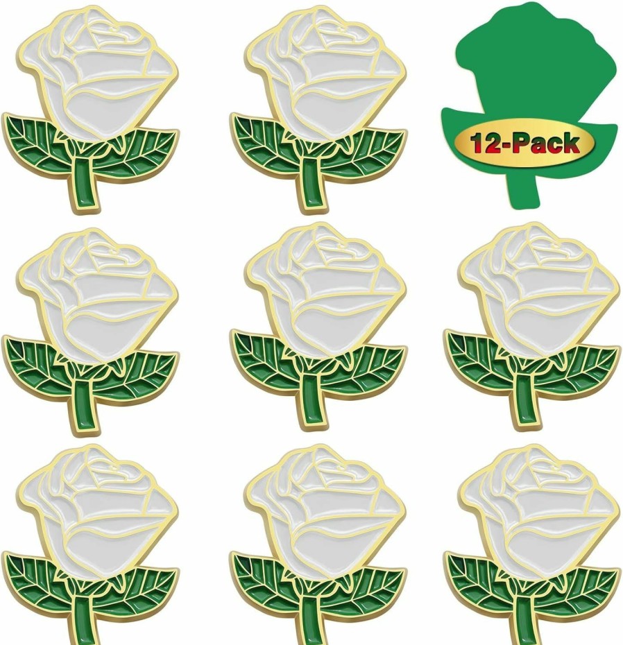 MIDLE 12/50/100Pcs White Rose Pins Bulk 1.2" - Valentine'S Day Flower Enamel Lapel Pin Brooch Badge Gifts For Men Women Clothes Bags Hats Online