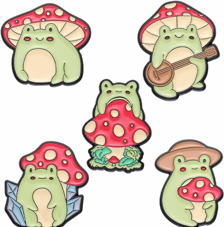 Gillna Snappy Frog Enamel Pins Set,Cute Animal Enamel Brooch Pins For Women Men Kids Cartoon Mushroom Enamel Lapel Pins Badges For Clothes Jackets Jackets(All) Wholesale