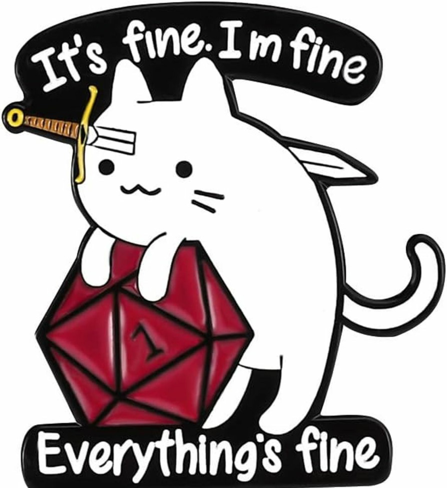 mindspeakee It'S Fine I'M Fine Everything Is Fine Enamel Lapel Pin The Cat Has A Knife On Its Head Funny Brooches Badges For Backpacks Online