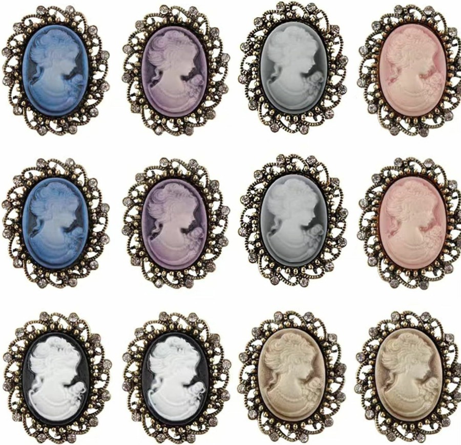 Generic Golden Strawberry 12 Pcs Vintage Elegant Victorian Lady Beauty Cameo With Crystal Brooch Pin Best