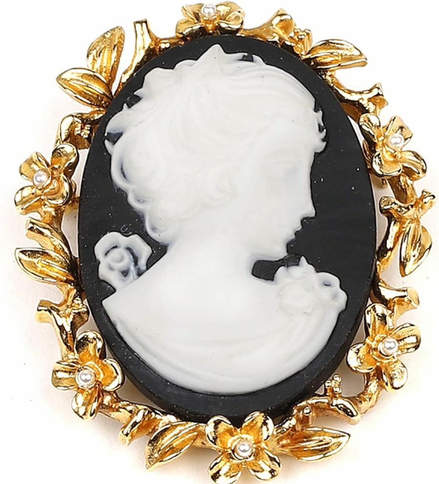 Ben-Amun Jewelry 24K Gold Plated Made In New York Cameo Luxury Real Statement Carved Face Royal Resin Brooch Pin Badge Anniversary Mother Gift Wholesale