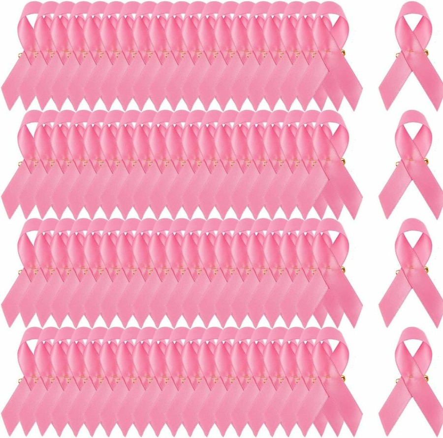 Biubee 80 Pcs Pink Ribbon Pins- Breast Cancer Awareness Pins Fundraising Lapel Pins Buttons Caring For Breast Cancer Charity Event Survivor Campaign Party Favors Supplies Best