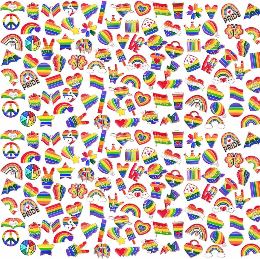 Ecation Ecation 200 Pcs Rainbow Pride Pins Bulk Pride Pins Pride Enamel Pins Lgbt Lapel Pins Gay Heart Flag Brooch For Clothe Bag Accessories Gift, 50 Style Wholesale