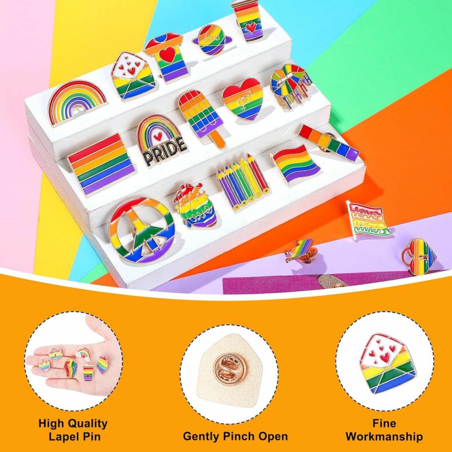 Ecation Ecation 200 Pcs Rainbow Pride Pins Bulk Pride Pins Pride Enamel Pins Lgbt Lapel Pins Gay Heart Flag Brooch For Clothe Bag Accessories Gift, 50 Style Wholesale