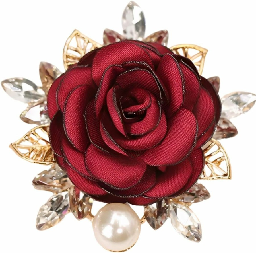 COLORFUL BLING Elegant Rose Flower Pearl Brooch Pin For Women Girls Vintage Floral Hairpin Headpieces Brooch Clothing Bag Scarf Decoration Shawl Pins Jewerly Hot