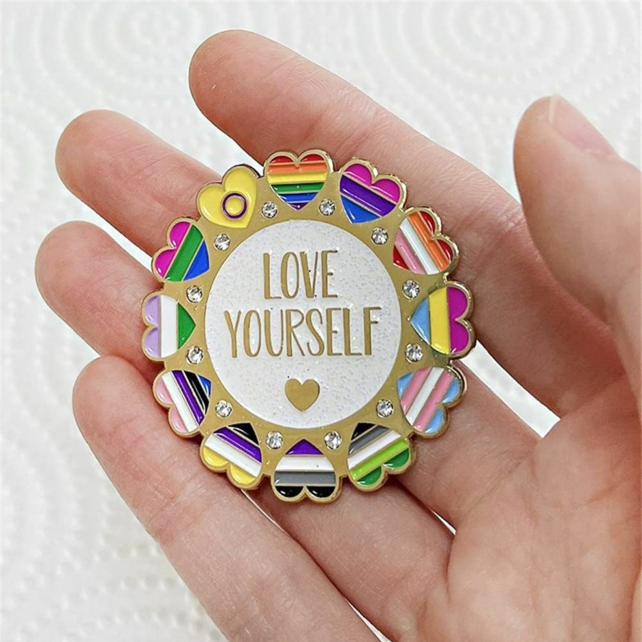 VNEWSCHI Love Yourself Rainbow Enamel Pins Heart Pride Brooch Metal Badge Lgbt Cute Pin For Men'S And Women'S Clothing Schoolbag Accessories Gifts Wholesale