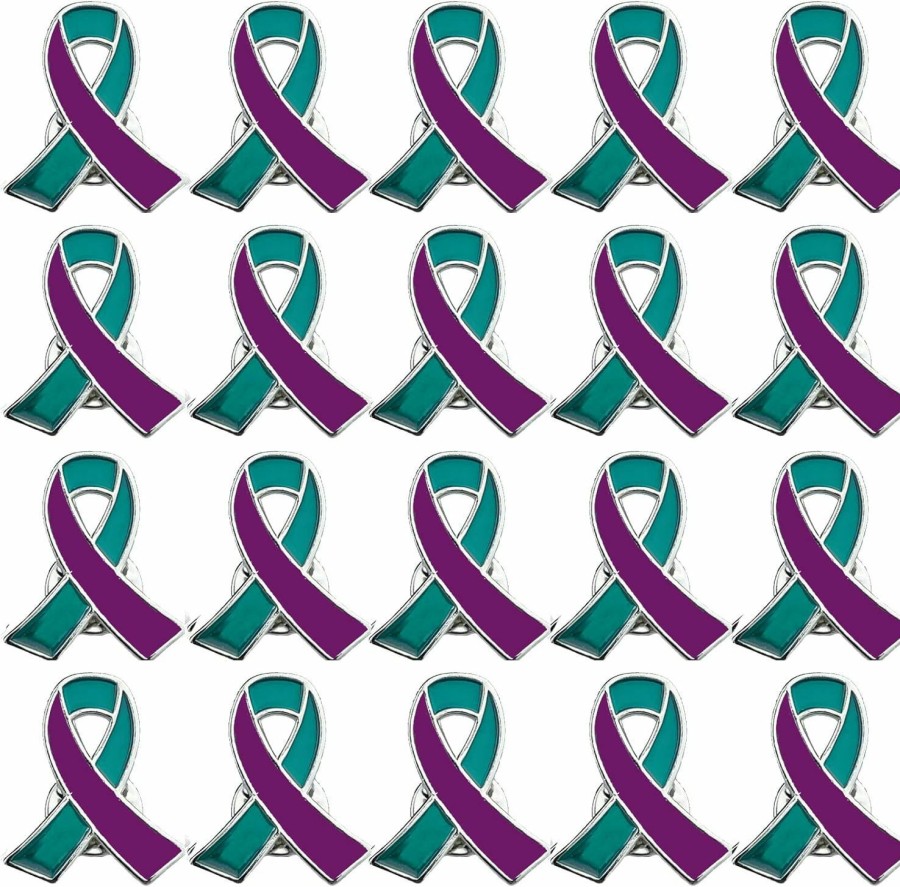 Alodidae Suicide Prevention Awareness Ribbon Pin 25Pcs Purple & Teal Enamel Pins Hot