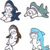 KAWADU 4Pcs Ocean Animal Enamel Lapel Pin Funny Shark With Cat Badge Brooch Cartoon Brooches Pins Set Badges Accessory For Backpacks Hats Best