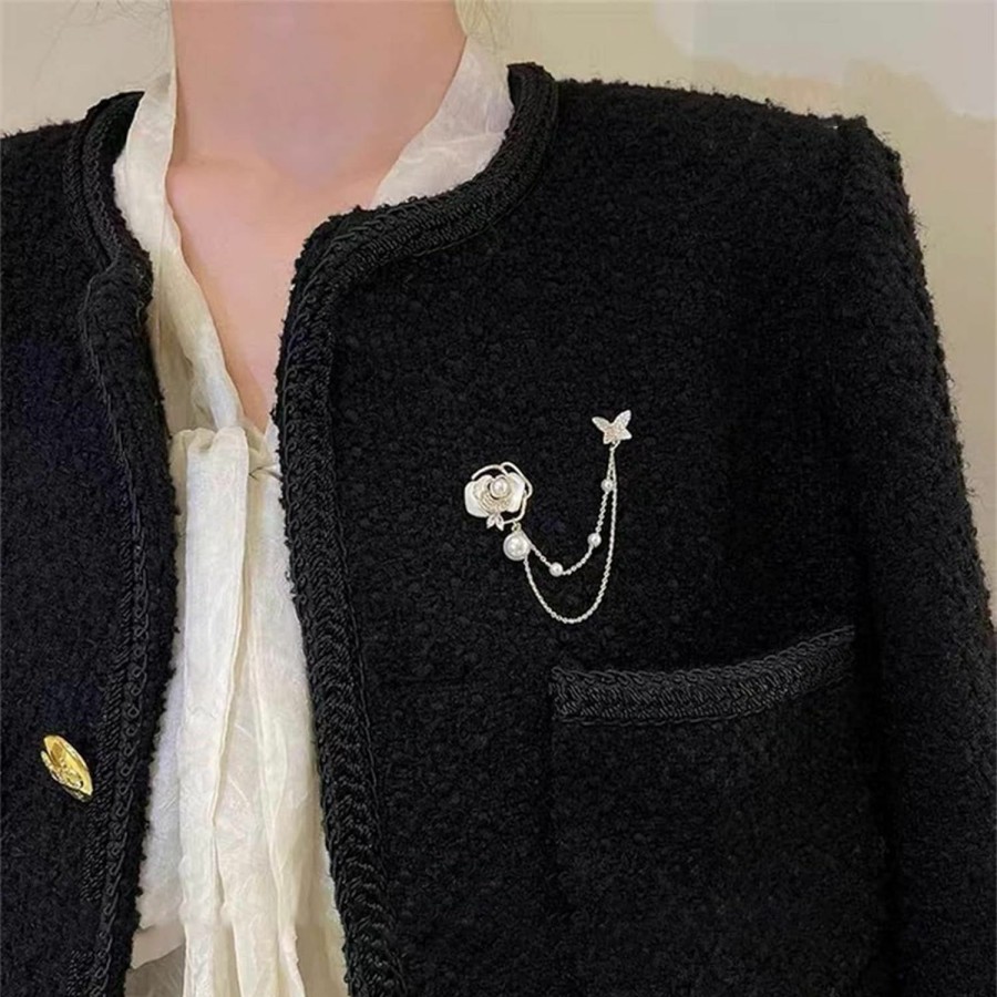 Yumikoo Golden Flower Pearl Brooch Pins For Women Chain Butterfly Cameo Copper Lapel Brooch Pins Online