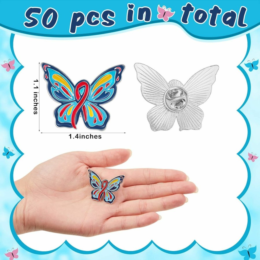 Inbagi Inbagi 50Pcs Butterfly Autism Awareness Pins Bulk Autism Acceptance Enamel Pins Inspiring Symbol Of Autism Support Autism Brooch Pin Accessories For Clothing, Shirts, Jackets Wholesale