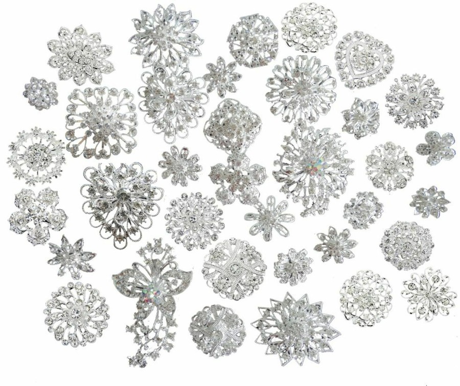 L'VOW L'Vow Silver Crystal Broaches Brooch Pins Wedding Brooches Bouquet Kit Pack Of 25Pcs New