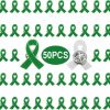 TSYMINQC 50 Pieces Green Ribbon Pins Green Awareness Lapel Brooches For Mental Health Environment Issue Liver Cancer Awareness Clearance