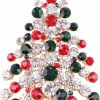 COLORFUL BLING 5 Pcs Multicolor Christmas Tree Brooch Set Crystal Rhinestone Xmas Brooches Pin Tiered Leaf Scarf Scarves Shawl Clip Holiday Jewelry Wedding Party For Women Girl Hot