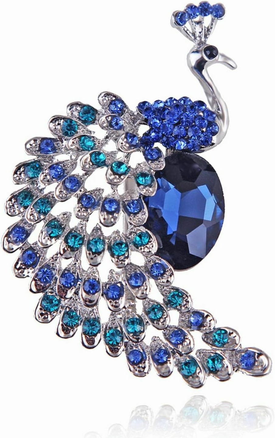 Rrdaily 1Pcs Vintage Blue Crystal Peacock Brooch Pin For Women,Elegant Peacock Bird Animal Brooch Lapel Pins Accessory Jewelry Gifts Clearance