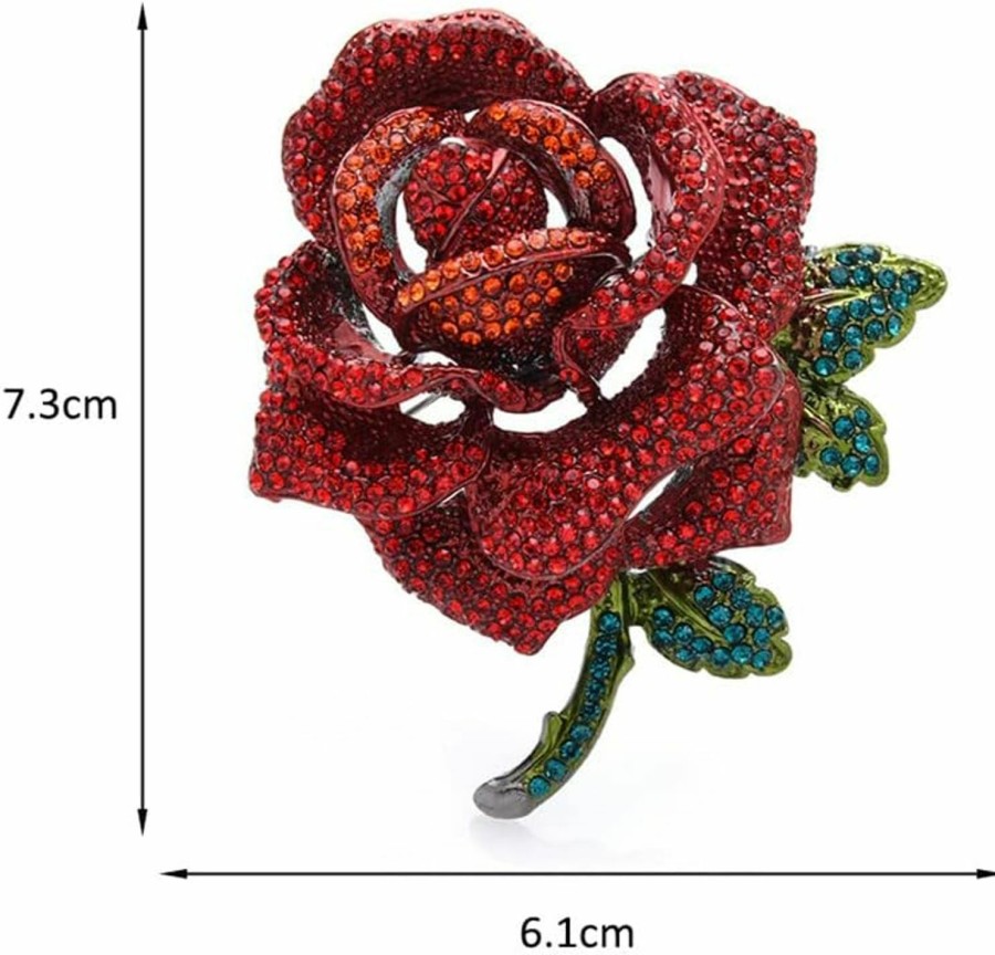 QUREZA Rose Flower Brooch For Women Girls Red Rhinestone Crystal Rose Lapel Pin Elegant Dress Accessories Jewelry Wedding Birthday Valentine'S Day Gift Wholesale