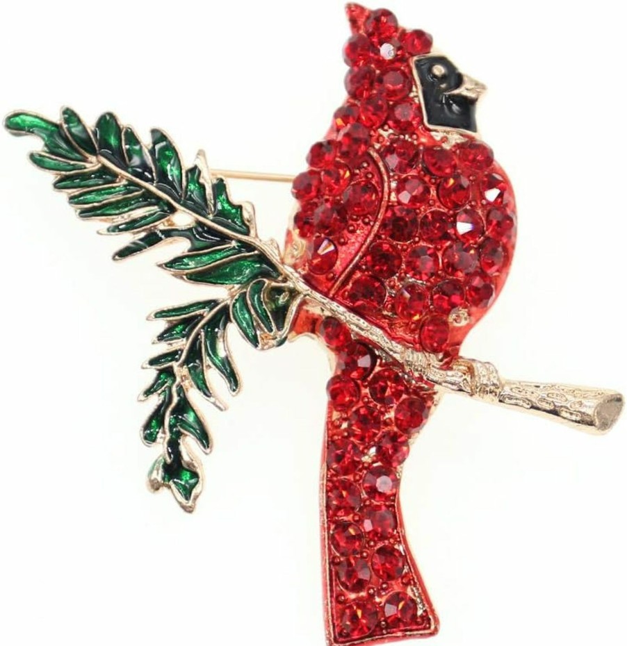 BADGE REEL Red Rhinestone Northern Cardinal Brooch,Fashion Crystal Animal Birds Brooch For Women Christmas Bird Brooch Wholesale