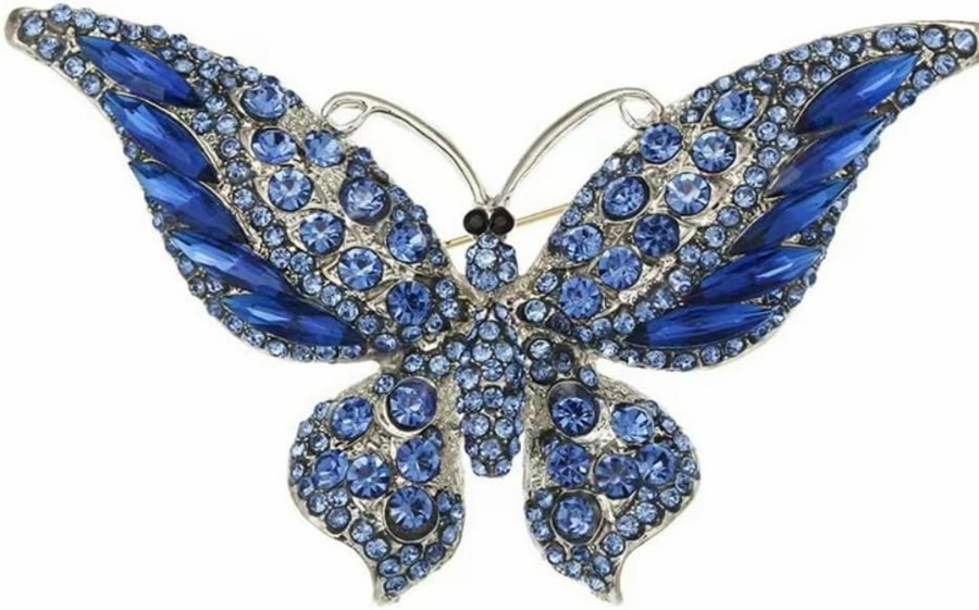 Generic Crystal Rhinestone Butterfly Brooch Elegant Lapel Pins Dress Accessories Jewelry Gift For Women Girls (Blue) Best