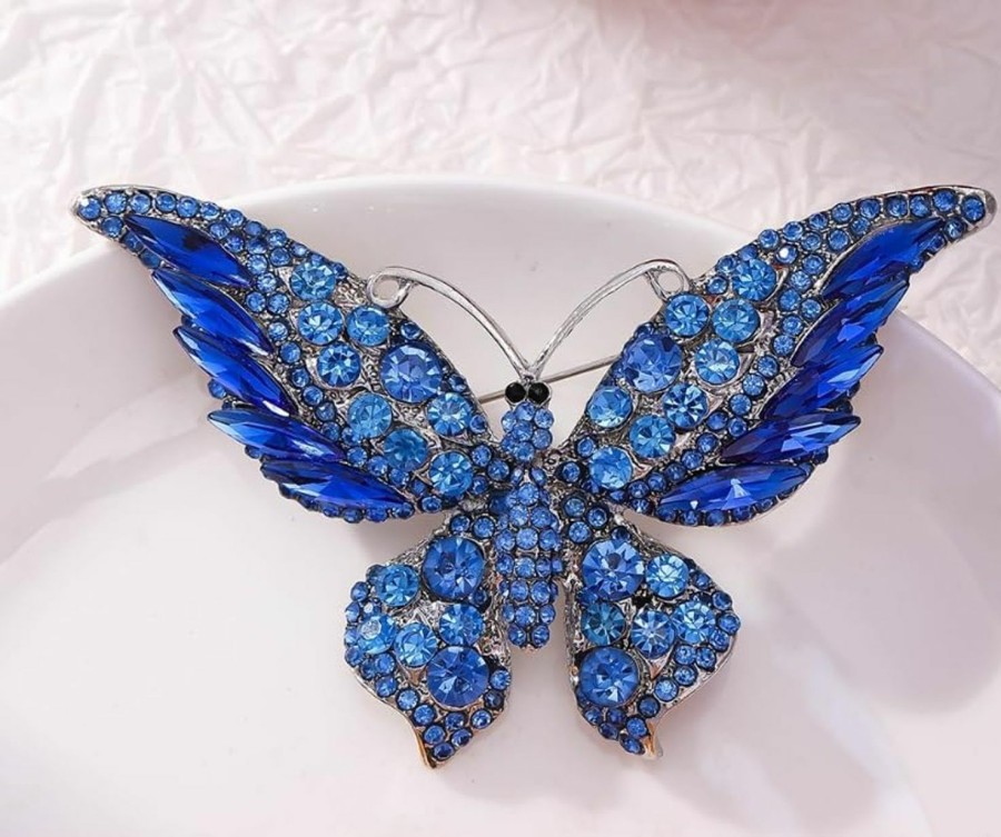 Generic Crystal Rhinestone Butterfly Brooch Elegant Lapel Pins Dress Accessories Jewelry Gift For Women Girls (Blue) Best