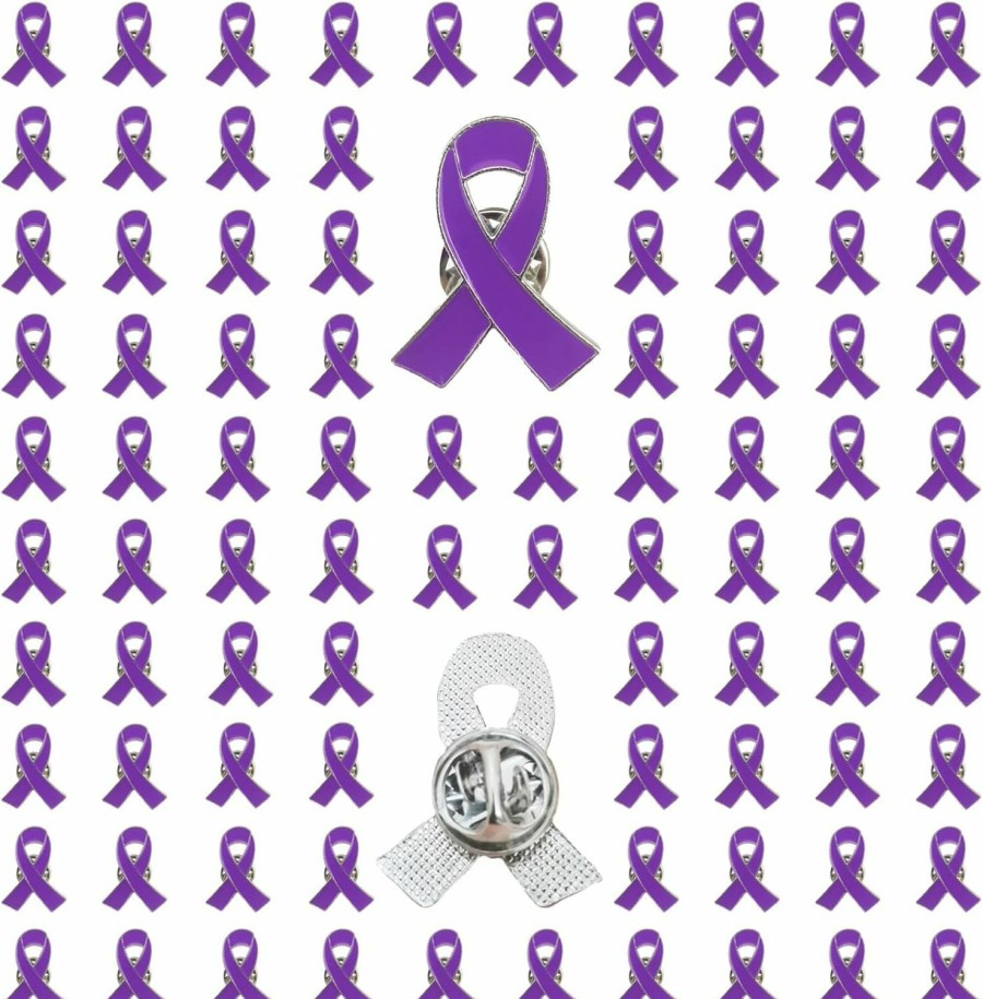 Generic Purple Ribbon Awareness Pin 100 Pieces Domestic Violence Alzheimers Epilepsy Lupus Pancreatic Cancer Awareness Enamel Lapel Pin Best