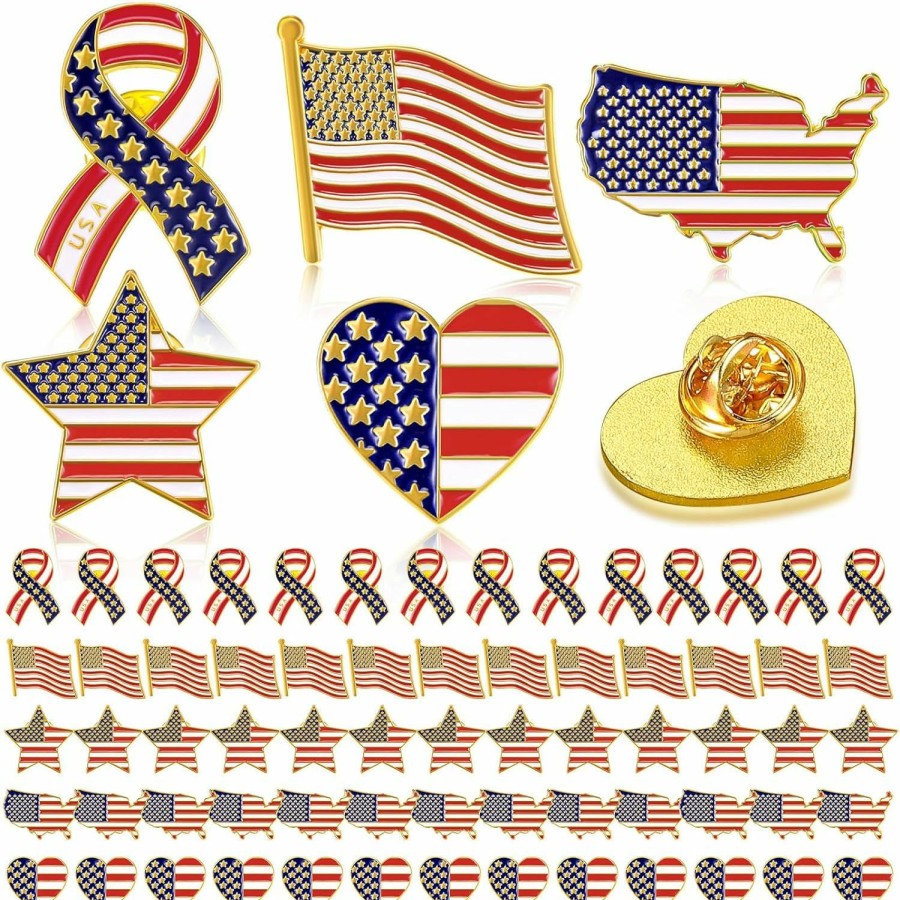 Inbagi Inbagi American Flag Lapel Pins Usa Waving Flag Pins Independence Day Theme 4Th Of July Usa Pin Enamel Souvenir Hat Men Women Patriotic Best