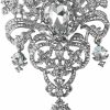 Gyn&Joy Gyn&Joy Womens 5 Inch Clear Crystal Rhinestones Large Flower Bouquet Tear Drop Pendant Brooch Pin New