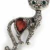 Avalaya Vintage Inspired Textured Crystal Cat Brooch In Aged Silver Tone Metal - 50Mm Tall New