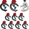 Kigeli Kigeli 10 Pieces Derby Day Pins Western Party Lapel Pin Horseshoe Red Rose Brooch Good Luck Pins For Hats Derby Day Decorations Wholesale