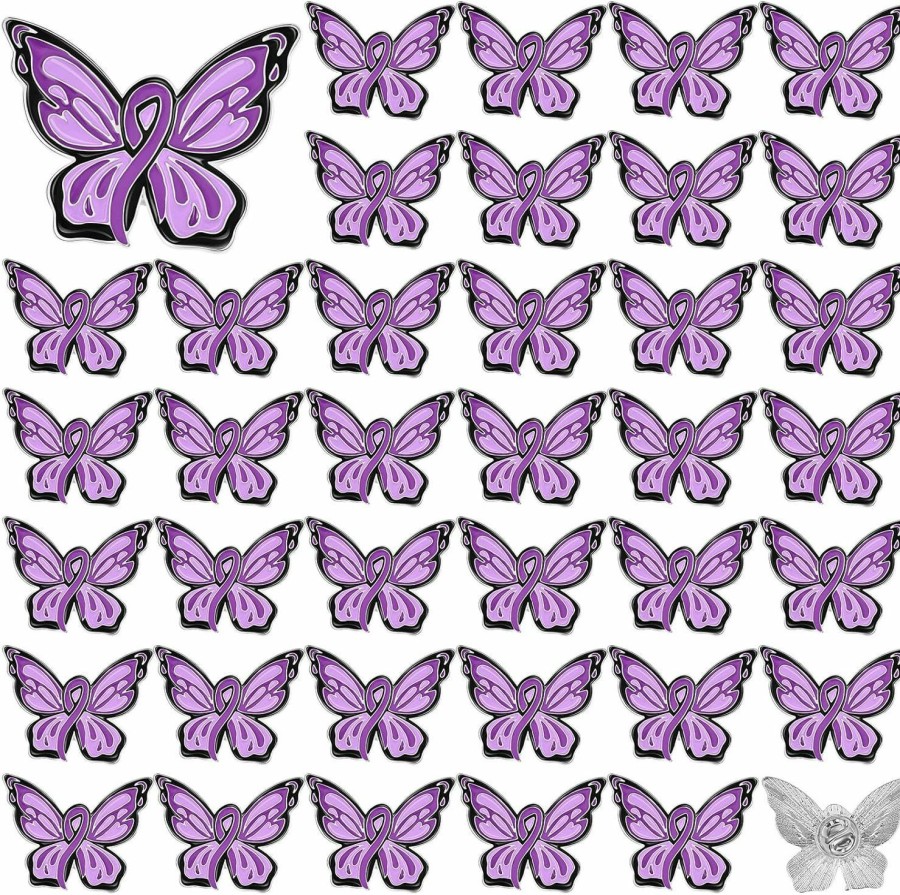 Inbagi Inbagi 50 Pcs Domestic Violence Awareness Lapel Pin Domestic Violence Awareness Badge Peace Survival Purple Ribbon Butterfly Pin Women'S Brooches Pins Survivors Jewelry For Girls Online