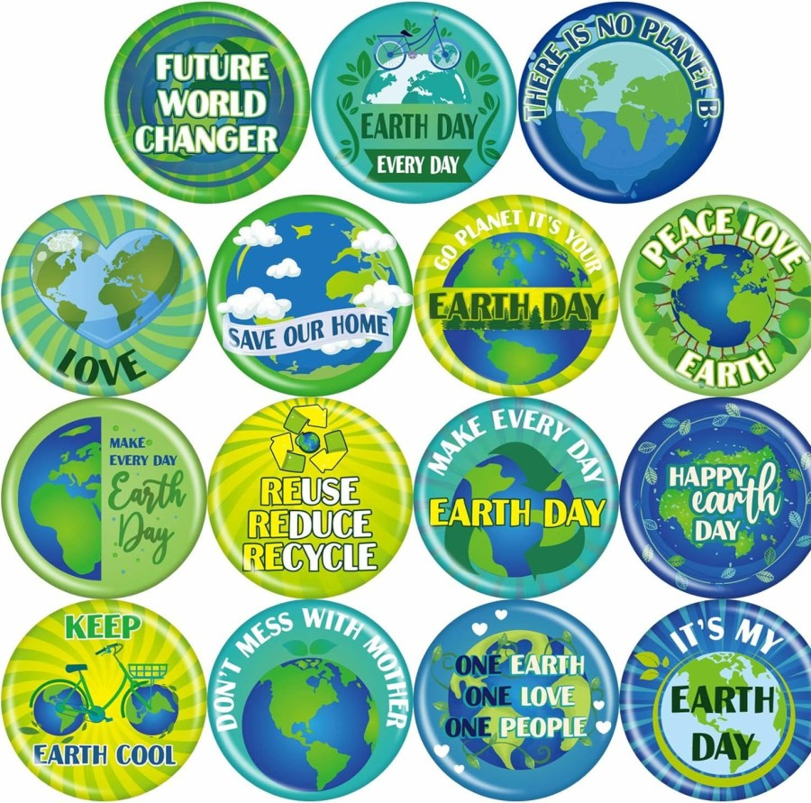 Cindeer 120 Pieces Earth Day Mini Buttons Earth Pins Cartoon Earth Button Brooch Pin Accessories For Kids Women Hats Backpacks Badges Jackets Clothing Educational And Learning Activities Gift, 15 Styles Hot