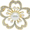 ABJFJE Women'S Crystal Pearl Flower Brooches Elegant Enamel Rhinestone Floral Statement Brooch Pins Fashion Jewelry Accessories For Women Girl Gift Gold Clearance