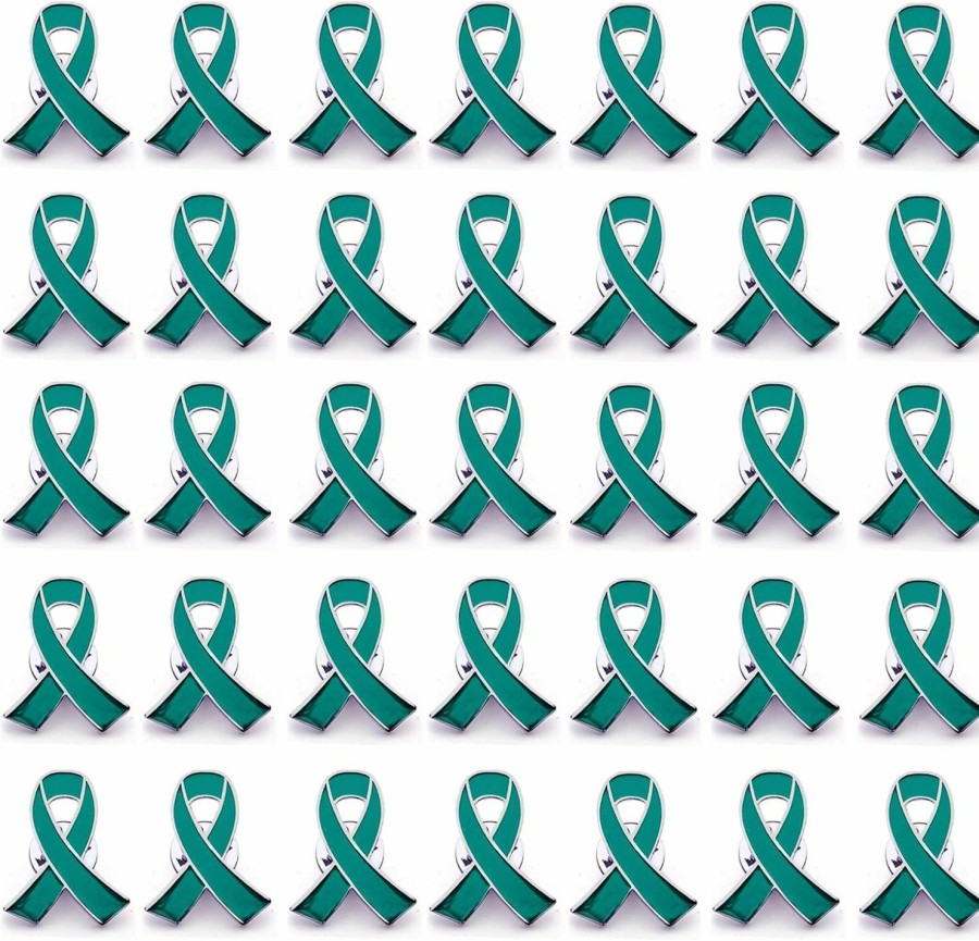 Alodidae 50Pcs Teal Ribbon Awareness Pins Cervical Ovarian Cancer Awareness Products Pin Wholesale