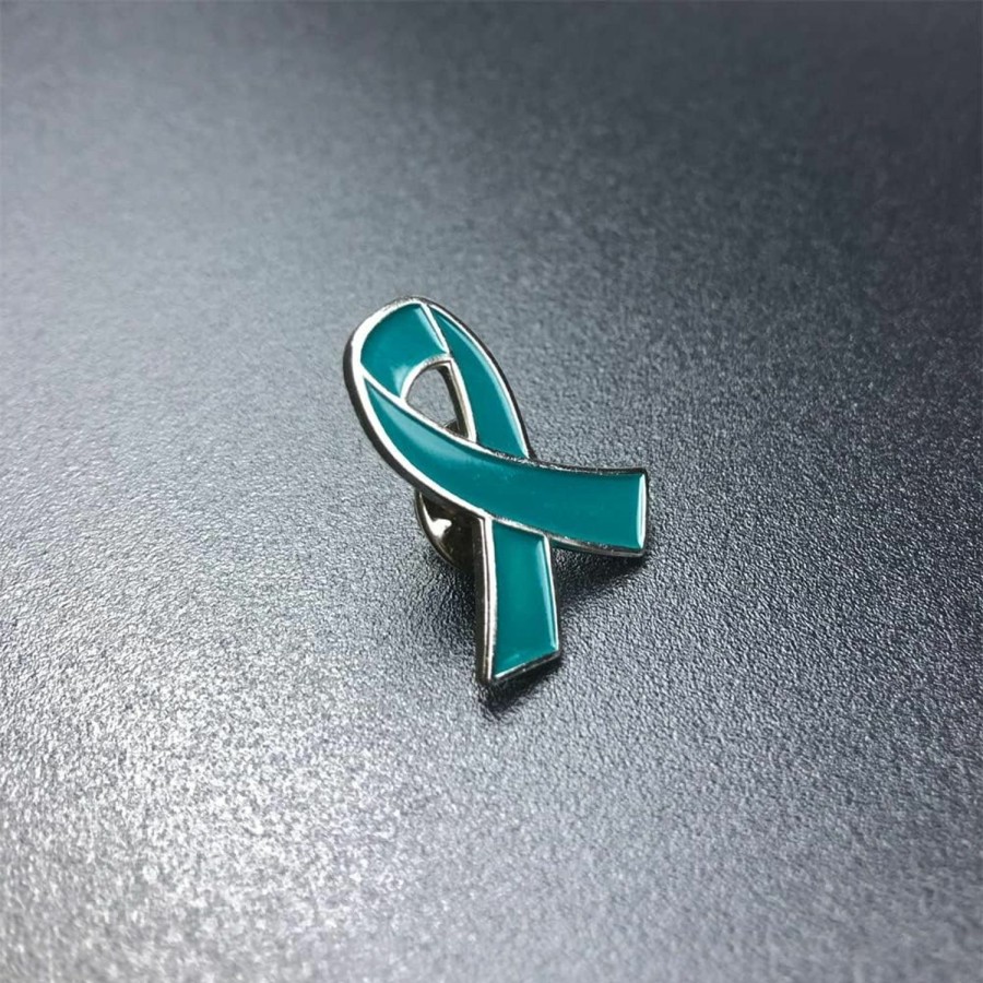 Alodidae 50Pcs Teal Ribbon Awareness Pins Cervical Ovarian Cancer Awareness Products Pin Wholesale