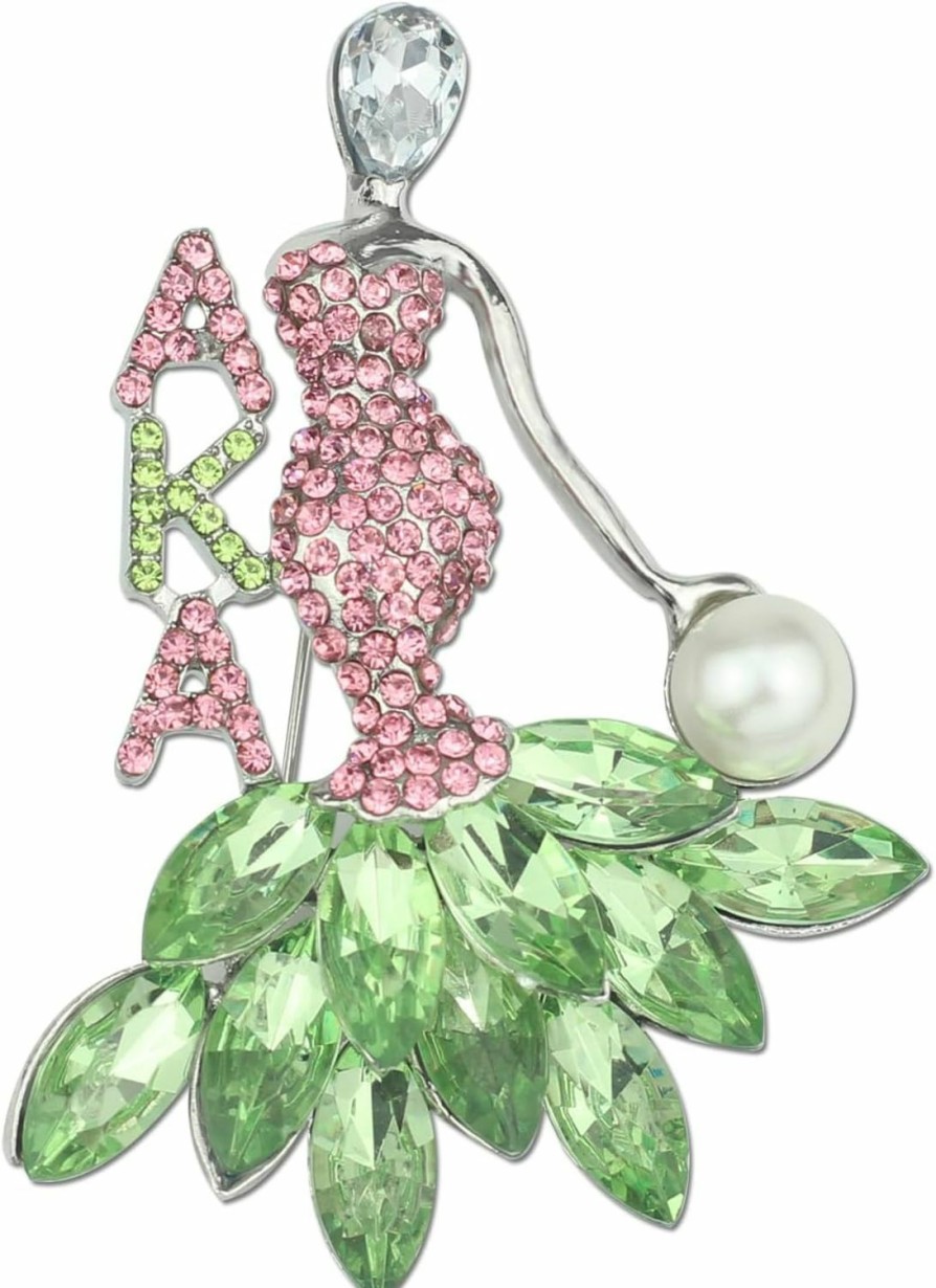 Generic Rhinestone Sorority Gift For Women Greek Sorority Brooch Pin Alphah Paraphernalia Gift Pink & Green Jewelry Sisterhood Graduation Gift Best