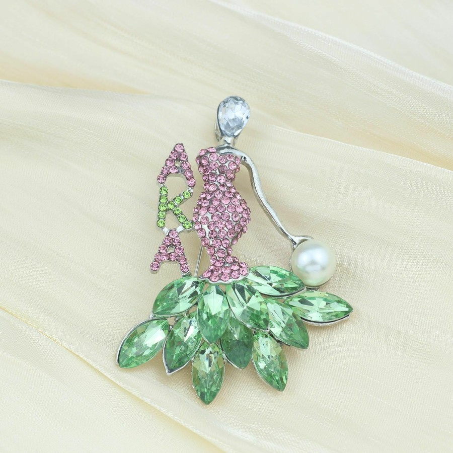 Generic Rhinestone Sorority Gift For Women Greek Sorority Brooch Pin Alphah Paraphernalia Gift Pink & Green Jewelry Sisterhood Graduation Gift Best