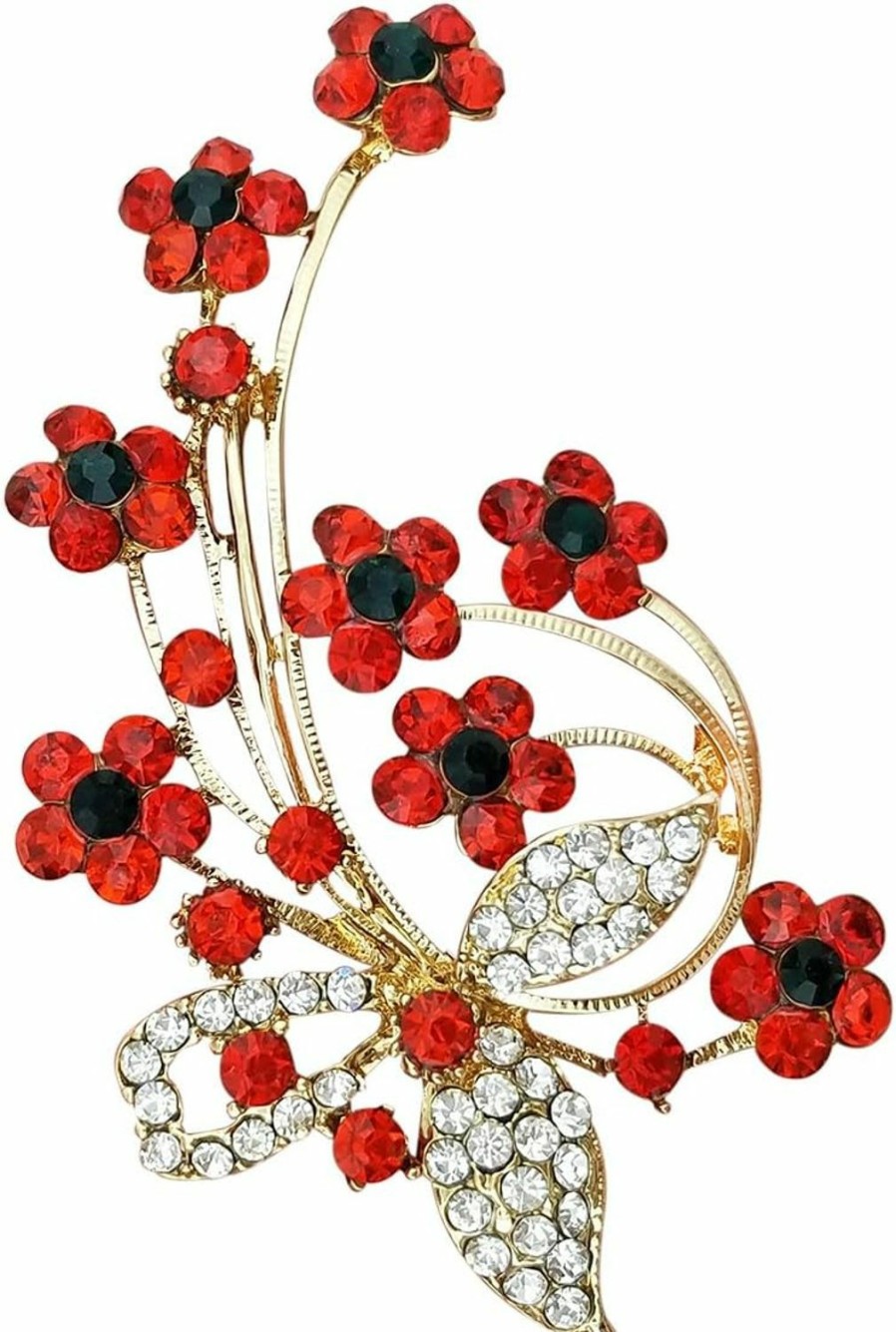 YOQUCOL Yoqucol Red Colour Zircon Crystal Poppy Flower Bouquet Shape Brooch Pins For Woman Girls Gift Online