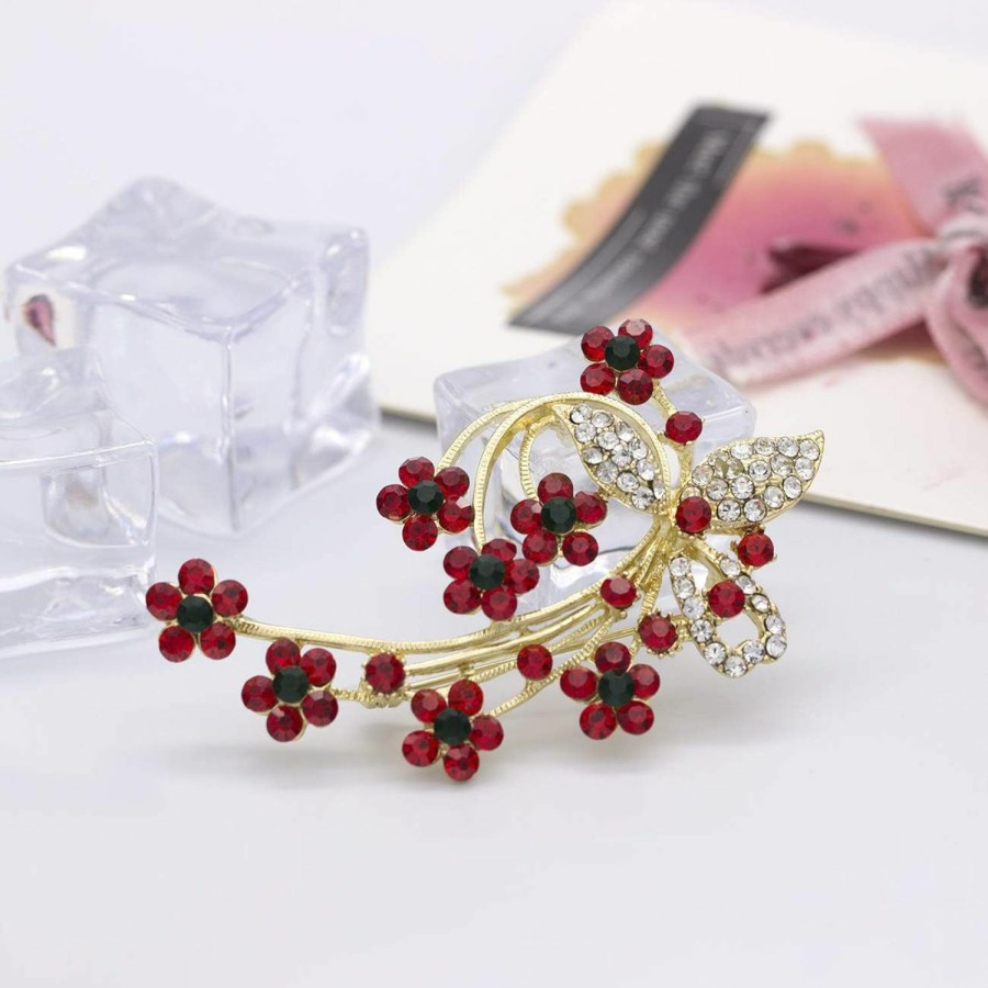 YOQUCOL Yoqucol Red Colour Zircon Crystal Poppy Flower Bouquet Shape Brooch Pins For Woman Girls Gift Online