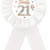 ROSTYAKZ Finally 21 Tinplate Badge Pin, Happy 21St Birthday Button Pin, Rose Gold Crown Happy Birthday White Rosette Badge Pin For Women, Diamond Brooch Buttons For Twenty One Birthday Party New