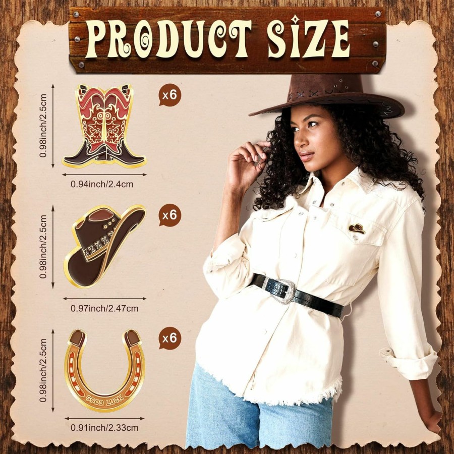 Crowye Crowye 18 Pcs Cowboy Western Lapel Pin For Men Women Western Cowboy And Cowgirl Pin Brown Hat Pins Zinc Alloy Boot Horseshoe Jewelry Decorations For Backpack Party, 3 Styles Wholesale