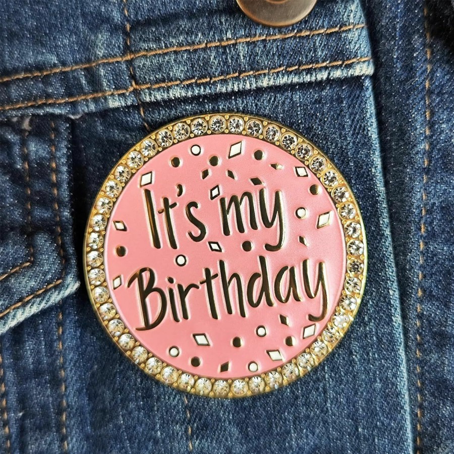 Arturbo Arturbo It'S My Birthday Pin Brooch Round Metal Lapel Pin Badges With Rhinestones Fun Pink Pearl Enamel Pins For Women Girls Boys Men Birthday Party Wedding Gifts Wholesale