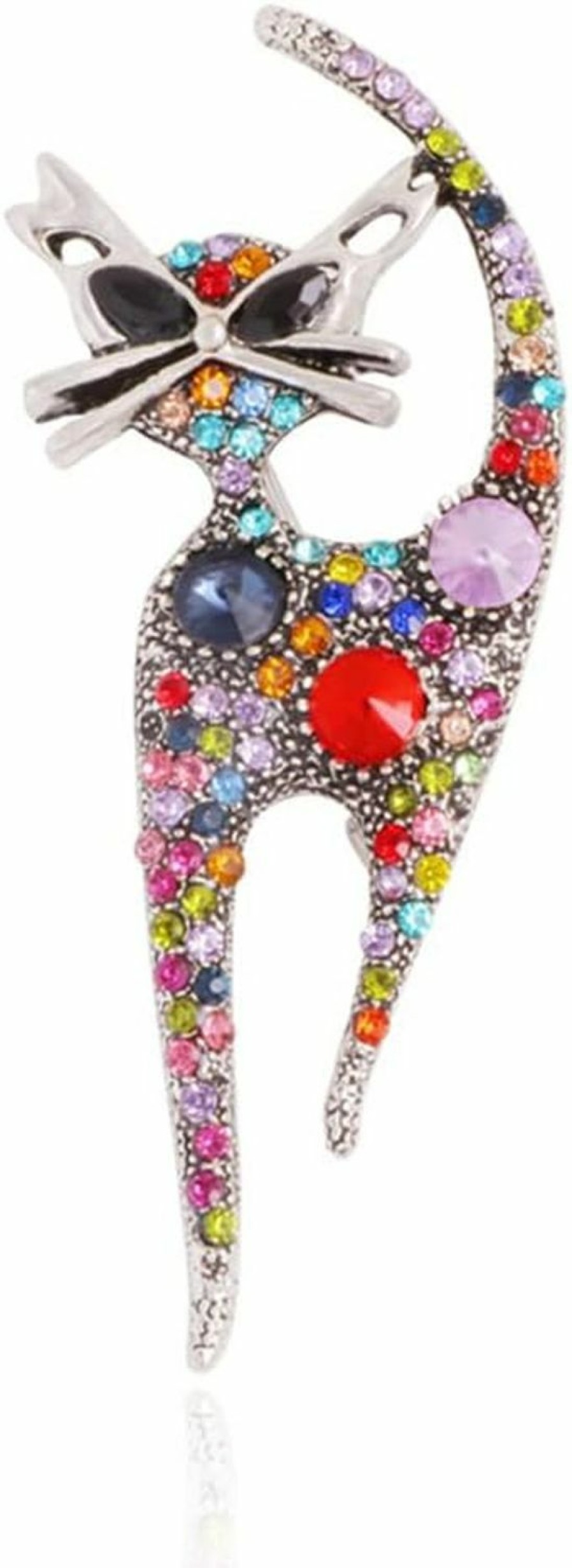 Hebelee Vintage Rhinestone Cat Brooch Pin For Women Girls Silver Plated Fashion Cute Colorful Crystals Animal Kitten Brooches Lapel Pins Dress Accessories Holiday Birthday Party Jewelry Uni Gift Souvenir Hot