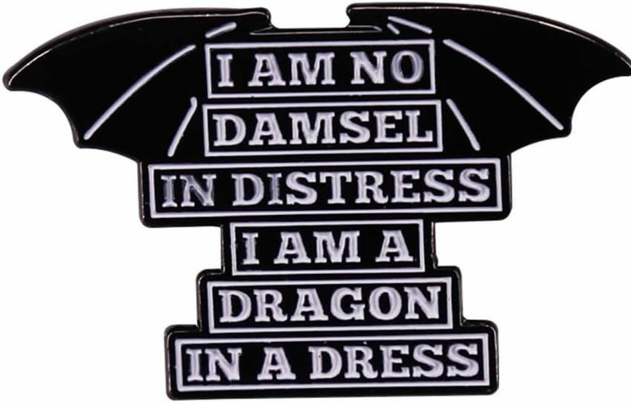 LATINDAY Latinday I Am No Damsel In Distress I Am A Dragon In A Dress Feminist Enamel Pin Cartoon Brooch Punk Jackets Lapel Pins Badges Brooches Jewelry Accessories Clearance