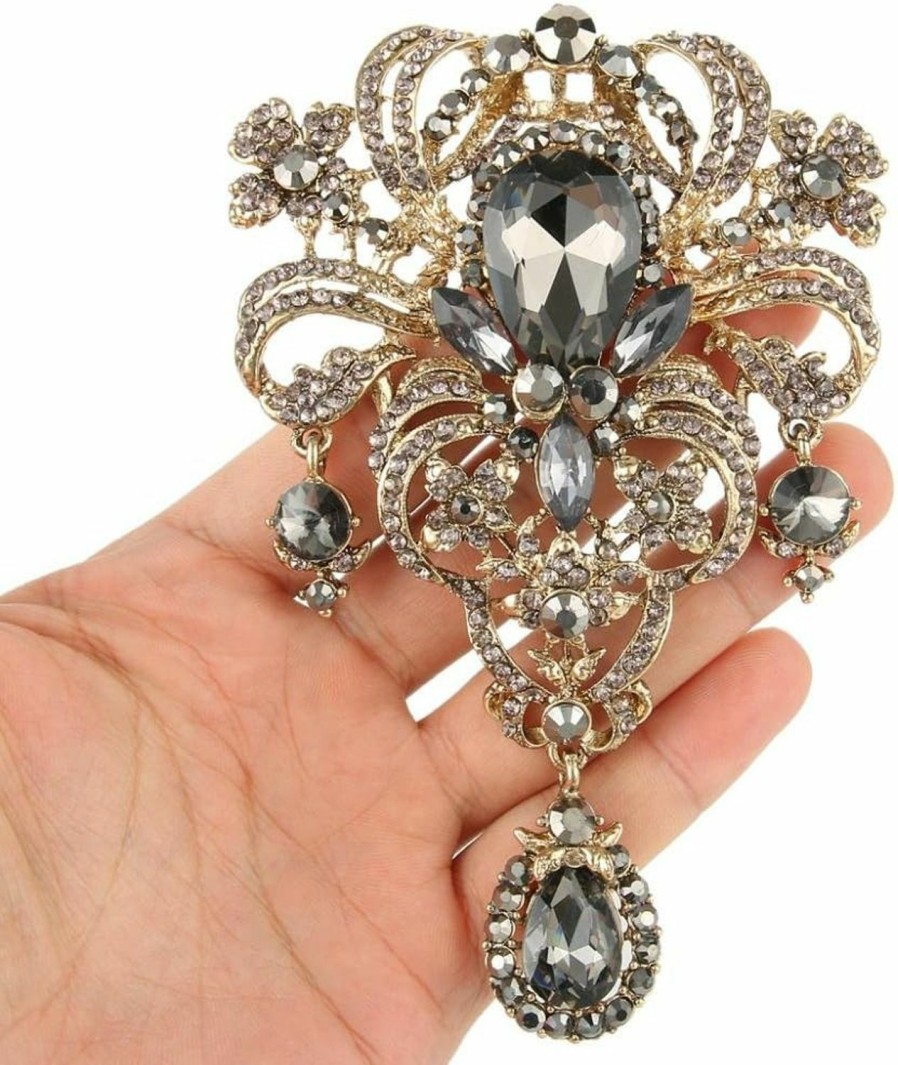 EVER FAITH Ever Faith Austrian Crystal Flower Bouquet Tear Drop Pendant Brooch Best