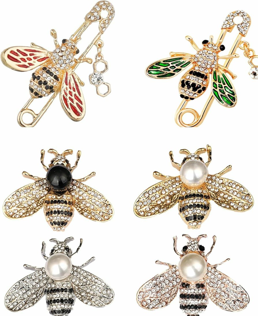 Tichso 6Pcs Honeybee Bee Brooch Pins For Women Fashion Set Rhinestone Brooches Elegant Personality Brooch Pins Women'S Brooches Best