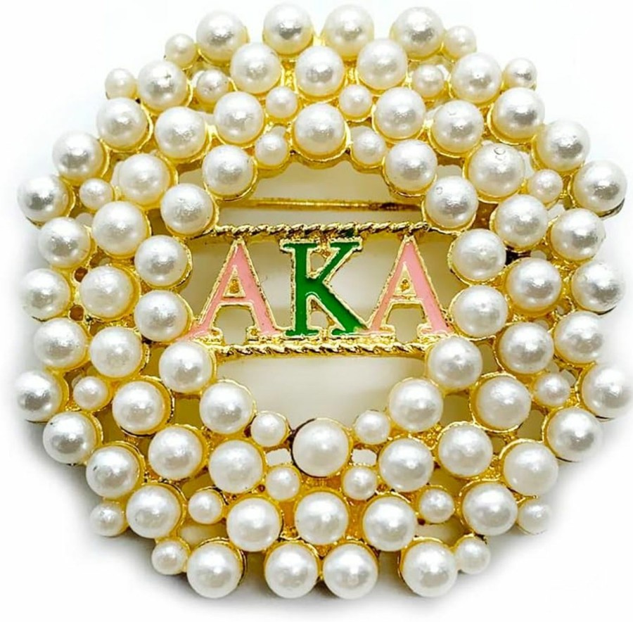 Youngsome Fashion Simulation Pearl Inlaid Metal Greek Sorority Alpha Society Golden Brooch Wholesale