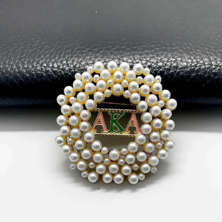 Youngsome Fashion Simulation Pearl Inlaid Metal Greek Sorority Alpha Society Golden Brooch Wholesale