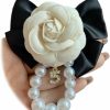 Rrdaily Vintage Camellia Bow Tie Brooch Pins Pearl Chain Tassel Brooch Fabric Rose Flower Bow Hair Clips Lapel Safety Pin Dress Accessory For Women Girls Clearance