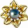 mihiarii 9-10Mm Tahitian Black Pearl With Moissanite Flower Brooch Pin/Pendant, Handselected Black Pearls, D Color Moissanite, 18K Yellow Gold Plating, A Variety Of Ways To Wear Wholesale