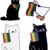 Opexicos Opexicos 4Pcs Black And White Rainbow Cat Brooch Gay Pride Rainbow Flag Goose And Black Cat Enamel Pin Best