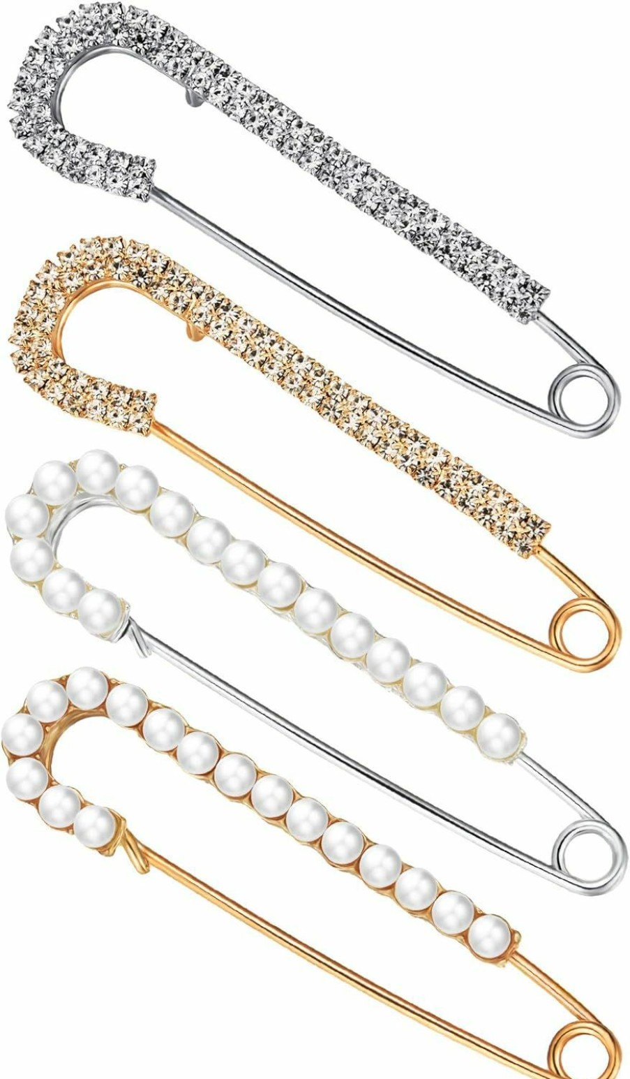 Boao Women Brooch Pins Sweater Shawl Clips Faux Crystal Pearl Brooches Safety Pins Dress Shirt Clips For Women Gold Silver (4 Pieces) Online